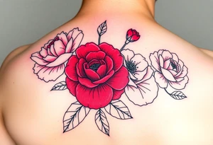 Pink peonie outline deep red rose outline red poppy outline and pink carnation outline for arm tattoo idea