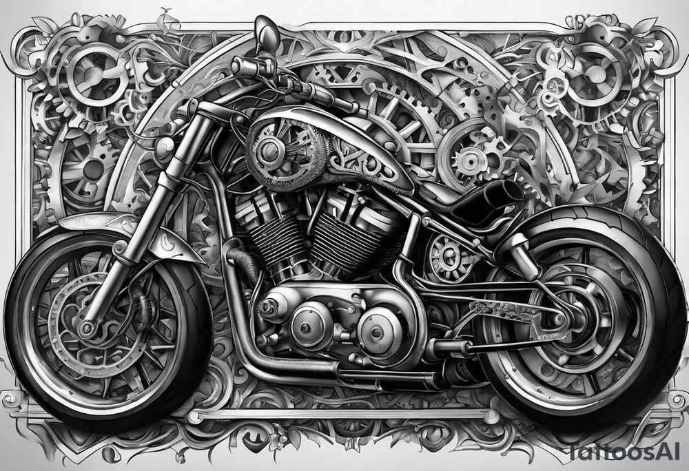 a drawing of a motorcycle made out of gears tattoo idea