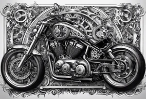 a drawing of a motorcycle made out of gears tattoo idea