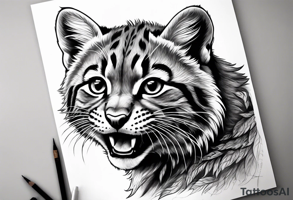 Super cute happy wildcat cub tattoo idea