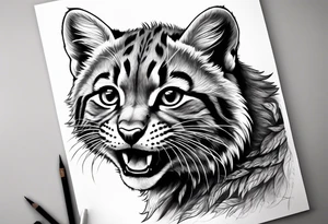 Super cute happy wildcat cub tattoo idea