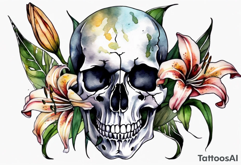 Skull and lilies tattoo idea