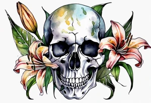Skull and lilies tattoo idea