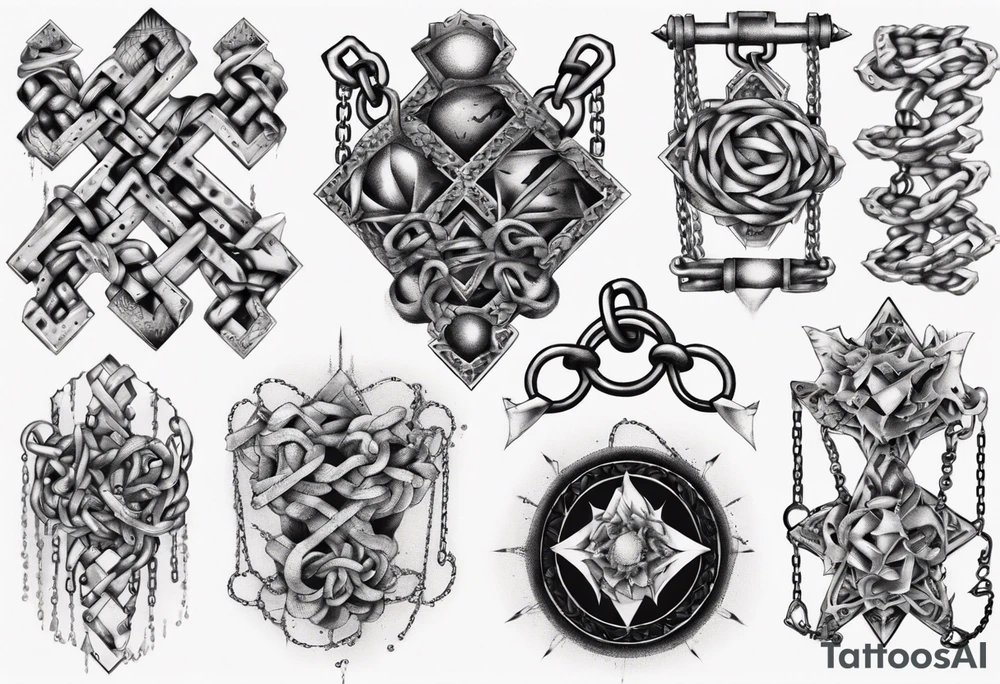 chains patchwork tattoo idea