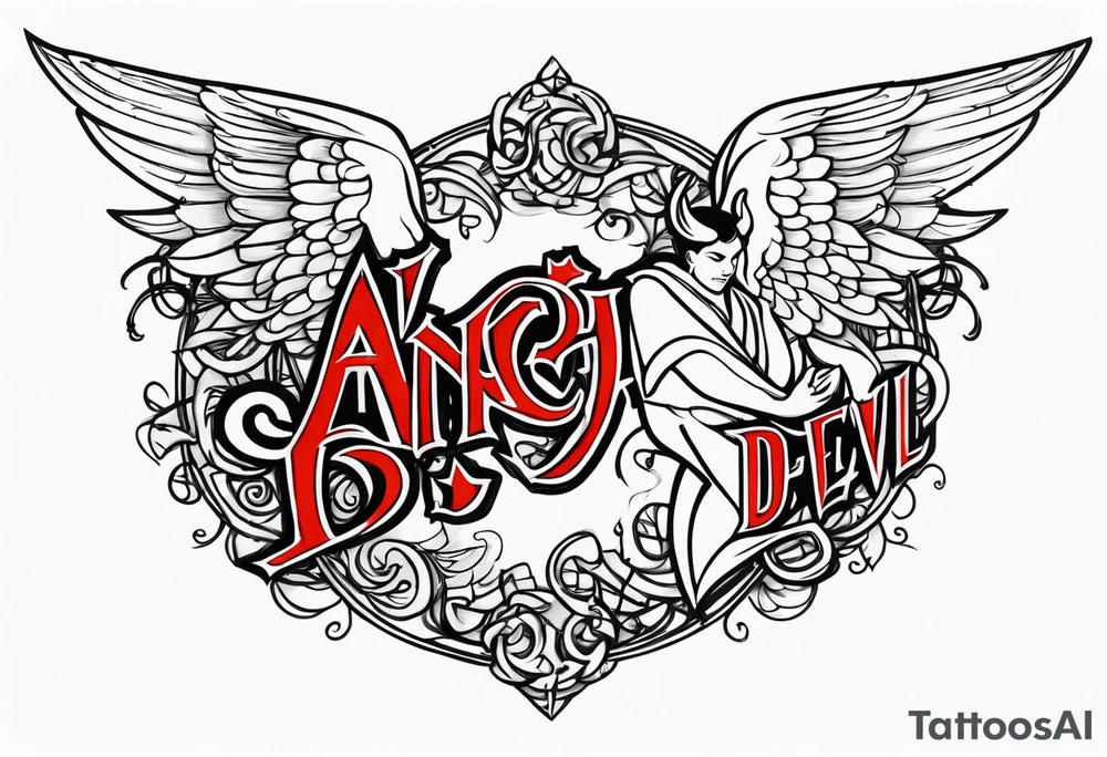 Angel and Devil fighting back tattoo design tattoo idea