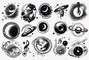 Music spinning around a planet in space tattoo idea