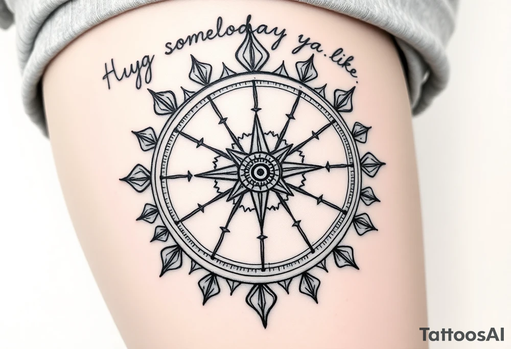 Sundial with handwriting “Hug somebody ya like” above. tattoo idea
