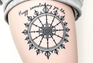 Sundial with handwriting “Hug somebody ya like” above. tattoo idea