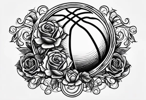 basketball , roses , virgo logo , 2005 tattoo idea