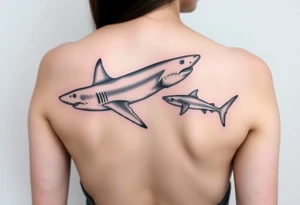 one lemon shark one whale shark going laterally up the spine tattoo idea