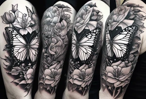 Harvey Ruby lillies flowers butterflies stars fantasy books half sleeve tattoo idea