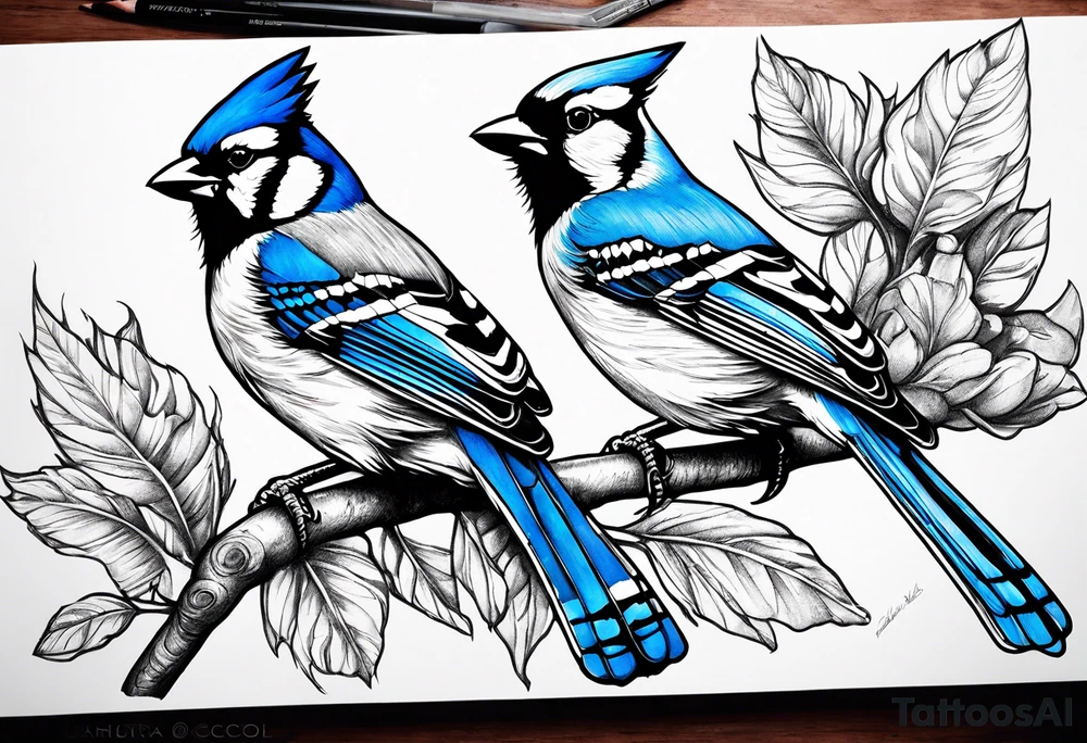 Cardinal and blue jay tattoo idea