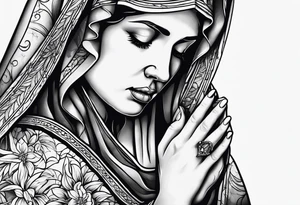 simple tattoo portraying a crying mary, front perspective, holding a tissue in her hand tattoo idea