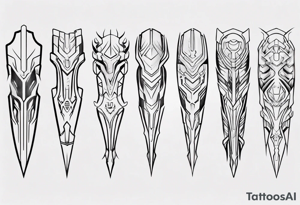 Futuristic leg armor tattoo idea