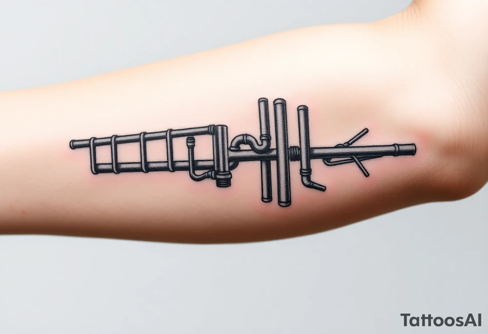 symetrical, vertical System of thin pipes that transitions gradually from the end into thick, widespread veins of forearm tattoo idea