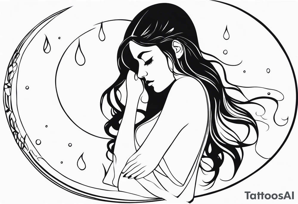 Wiccan moon tears girl bent over tattoo idea