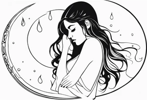 Wiccan moon tears girl bent over tattoo idea