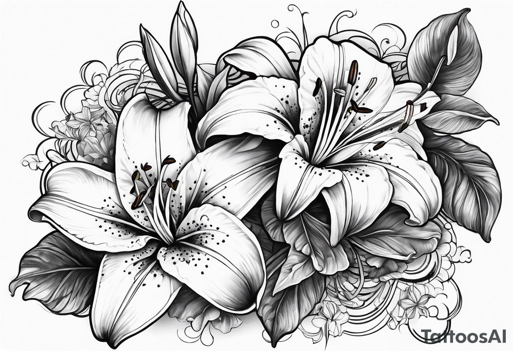 Lily flowers with Clover leaf deck card a cross tattoo idea