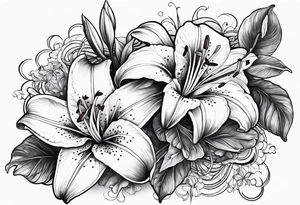 Lily flowers with Clover leaf deck card a cross tattoo idea