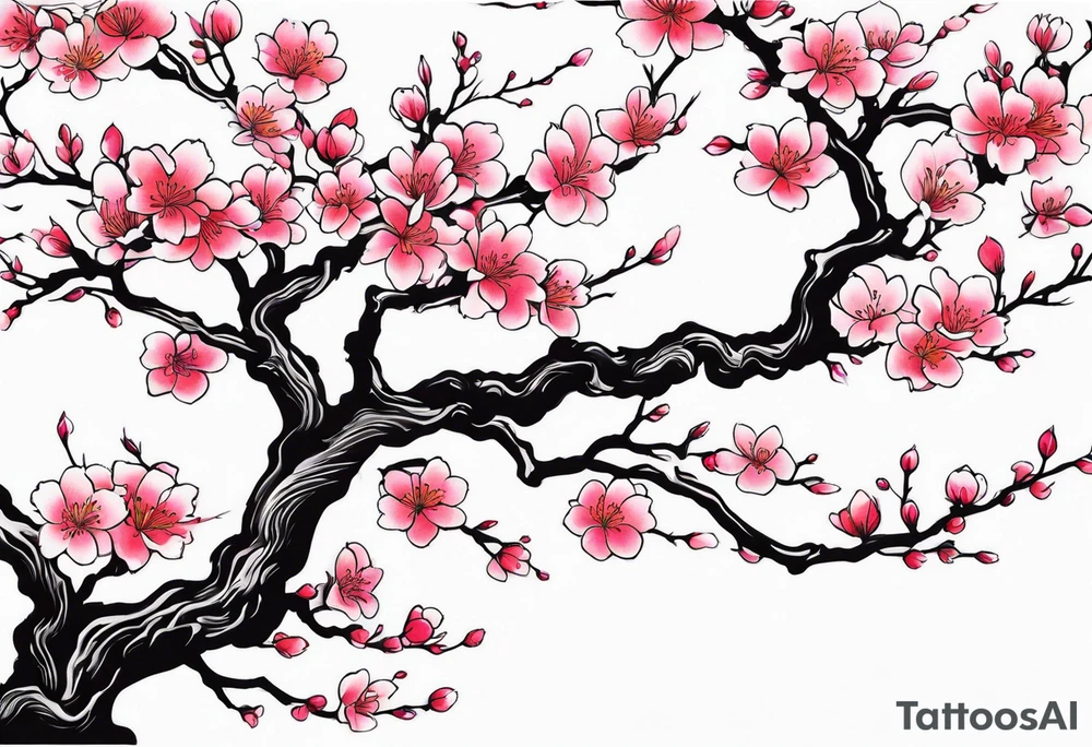 Shoulder cherry blossom tree branches tattoo idea
