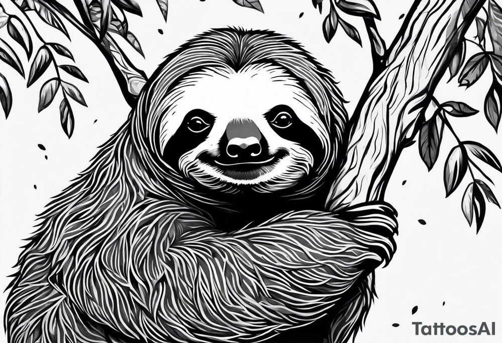 Sloth hanging on a tree tattoo idea