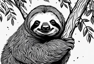 Sloth hanging on a tree tattoo idea