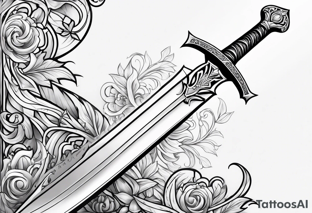 sword with the name Lydia carved into the blade tattoo idea
