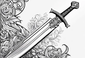 sword with the name Lydia carved into the blade tattoo idea