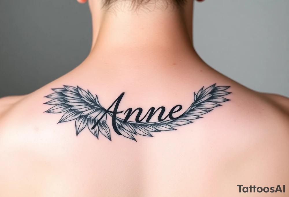 the name Anne in a phoenix feather tattoo idea