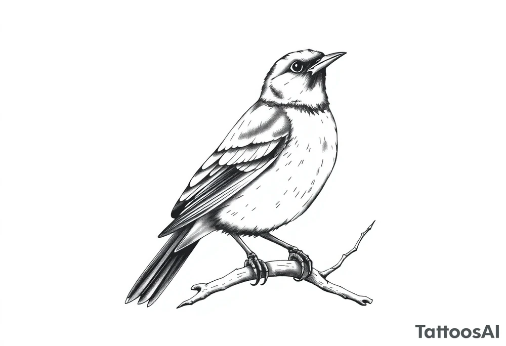 male eurasian blackbird sitting on a branch tattoo idea