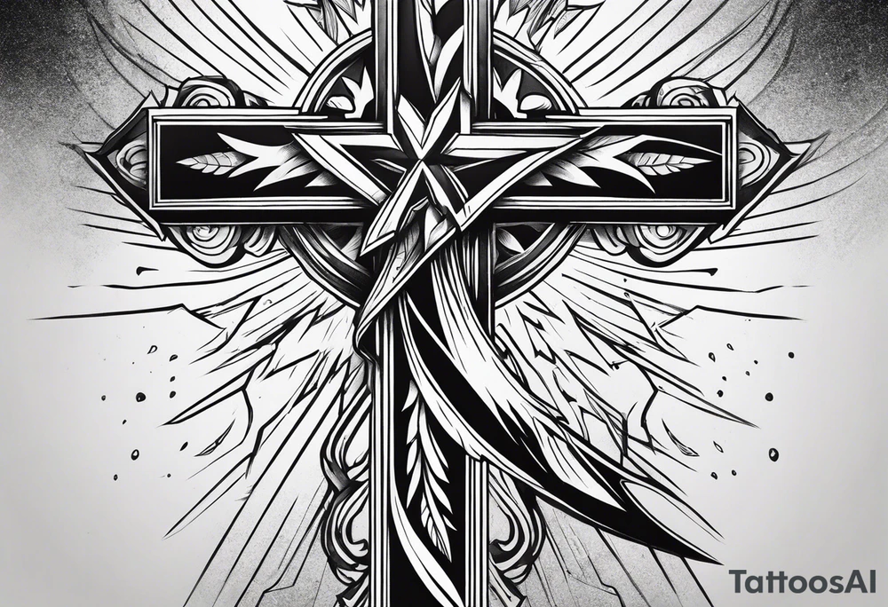 Cross with a lightning bolt tattoo idea