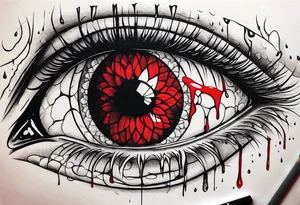 Bleeding tear draining to down from red eye sleeve tattoo design tattoo idea