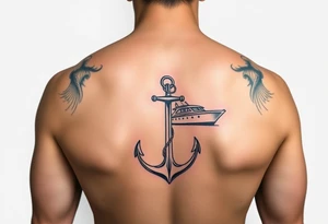 bold man with anchor and yacht
put on arm tattoo idea