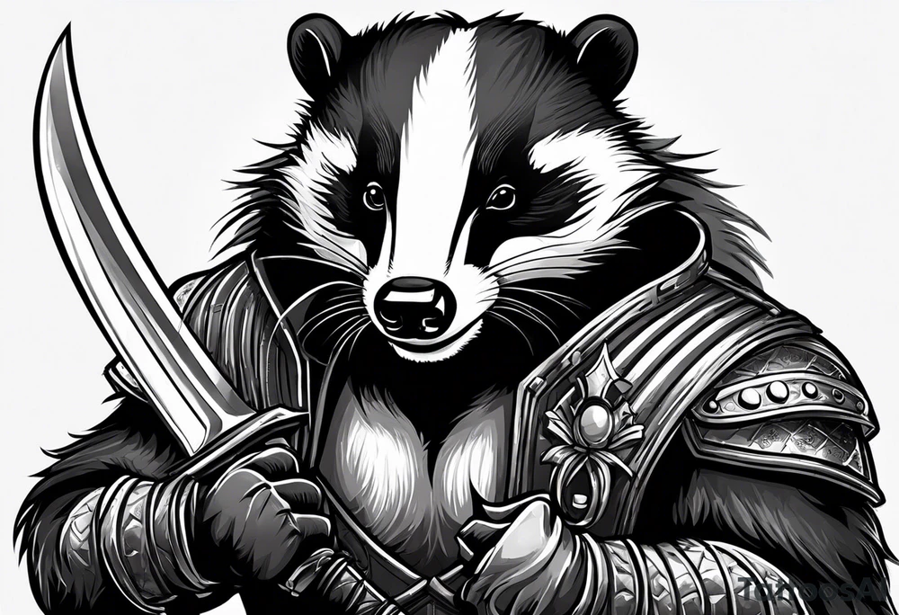 Draw me badger with aggressive full body, killer face with cute smile, very long nails and he attacks like a Turkish gladiator to enemy and also he has very deadly looking. The only weapon is his braveness he fights with his nails. Everybody scares after their first sight but then they like him. tattoo idea