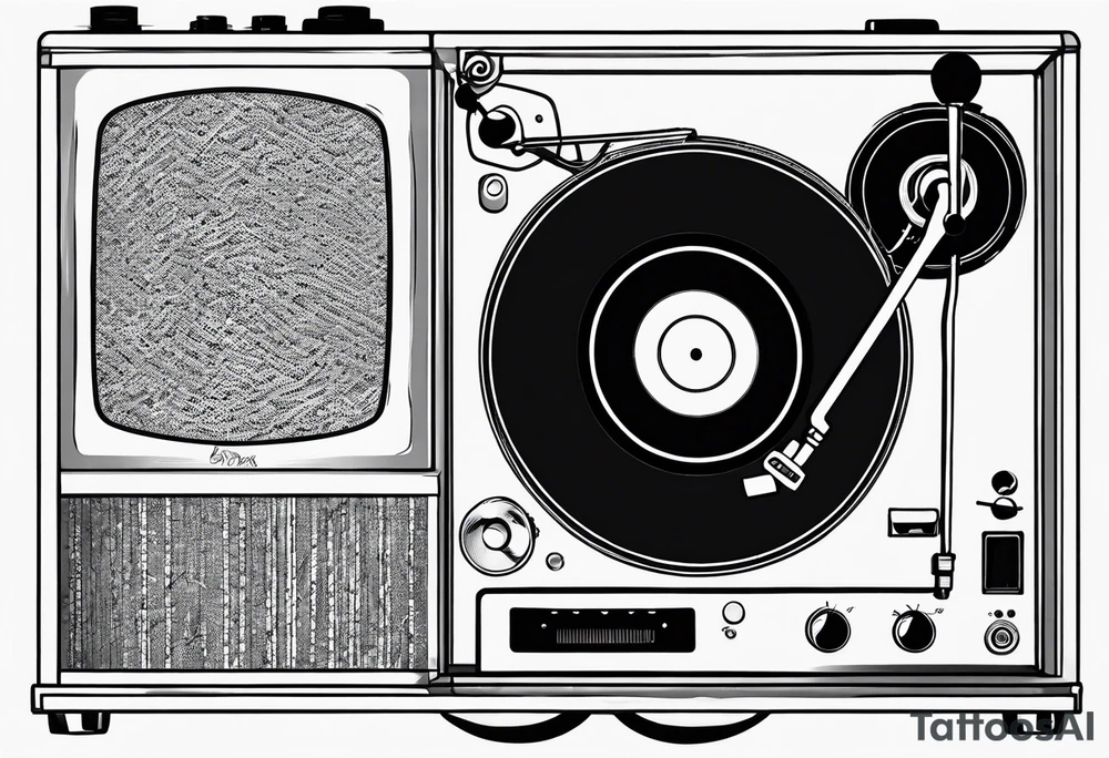 A recordplayer fineline minimalistic outline only tattoo idea