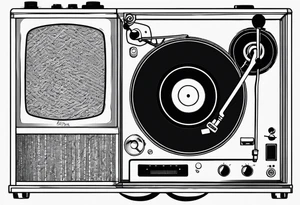 A recordplayer fineline minimalistic outline only tattoo idea