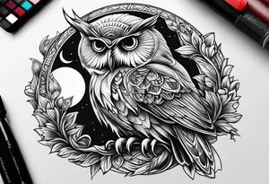 Owl with moon and cardinal tattoo idea