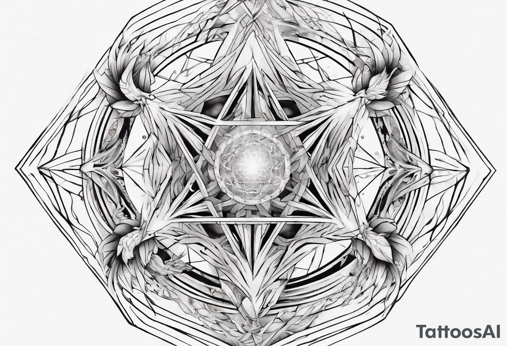 sacred geometry Metatron's cube with phoenix Sleeve for woman's arm tattoo idea