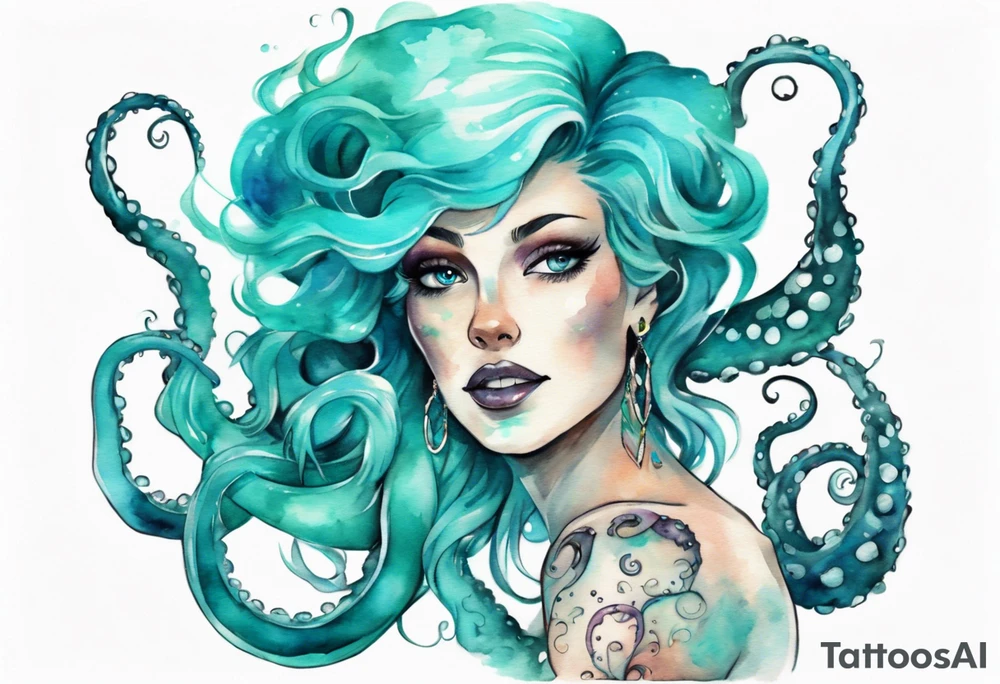 Ursula but young and beautiful, with turquoise tentacles tattoo idea