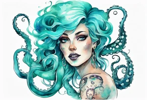 Ursula but young and beautiful, with turquoise tentacles tattoo idea