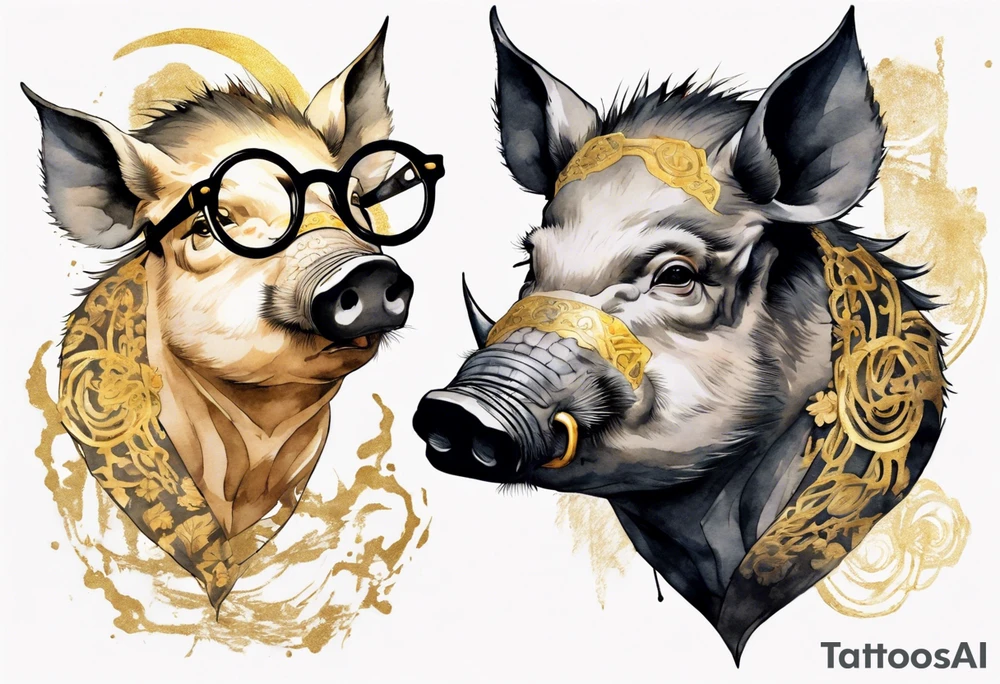 a wild boar wearing gold spectacles tattoo idea
