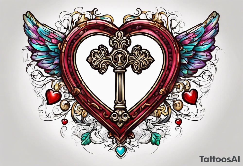 Heart shaped antique key tattoo idea
