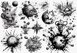 - blot 
- bomb
- atoms splitting
- beauty
- life at a small scale
- man against the world
- doom
- banksy tattoo idea