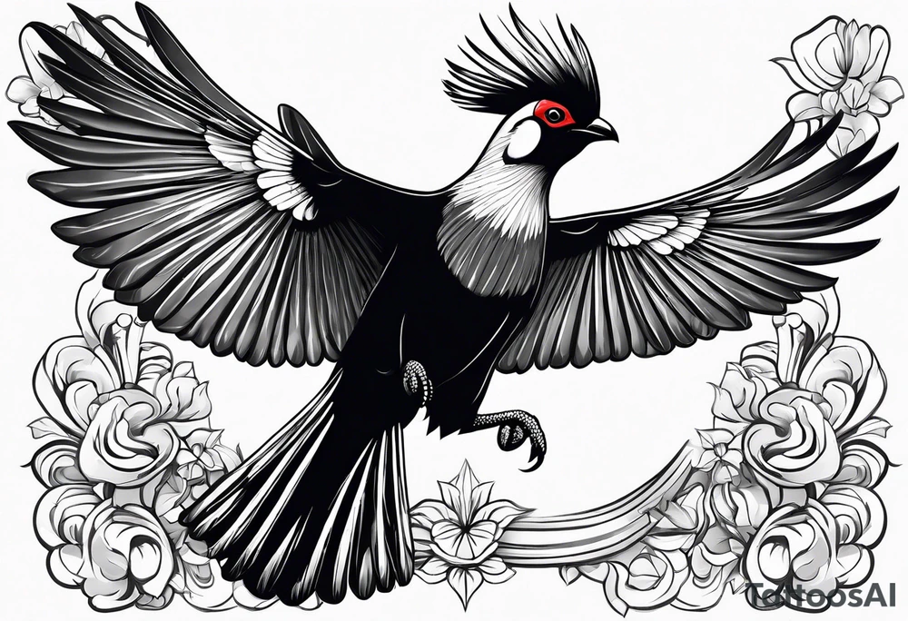 Turaco bird with wingspan from above tattoo idea