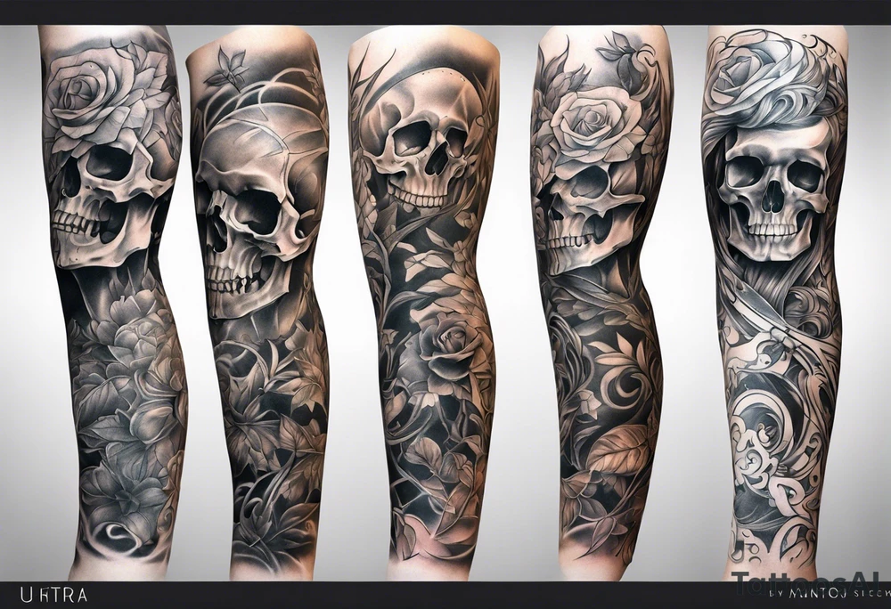 arm sleeve with bones tattoo idea