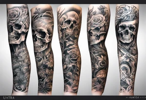 arm sleeve with bones tattoo idea