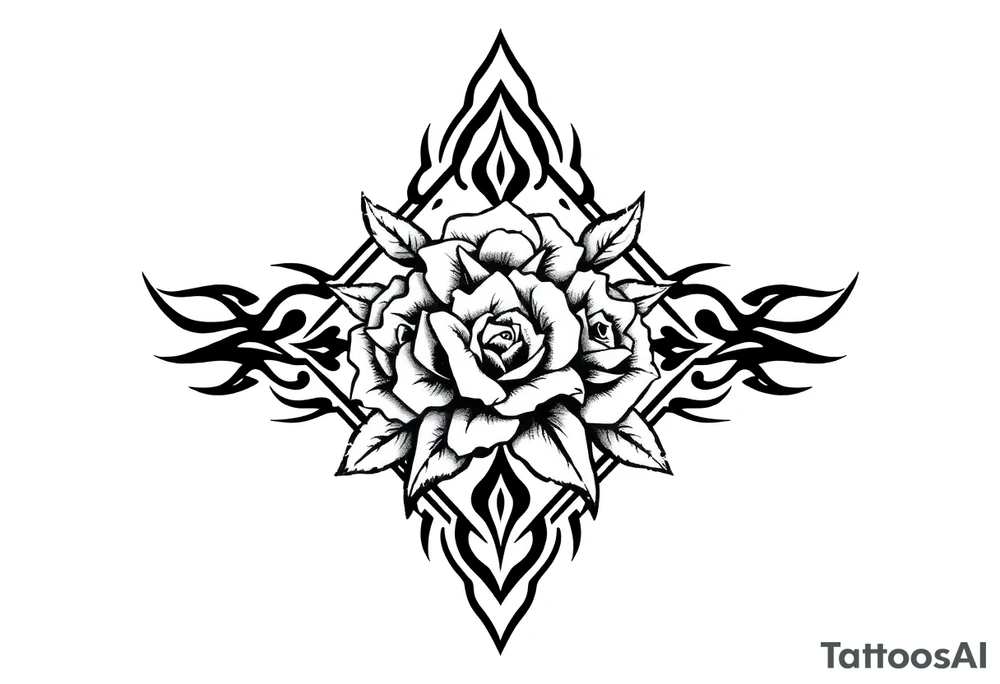 Small Roses filing the inside of an elongated diamond shape tattoo idea