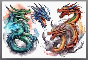 realistic mystic dragons fighting tattoo idea