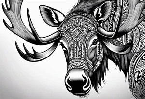 Native Moose at Lake tattoo idea