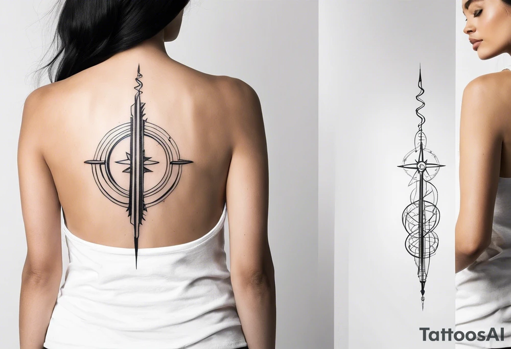 spine tattoo with a halo and emg tattoo idea